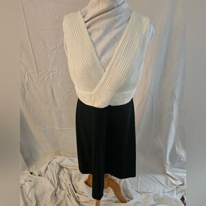 Elegant Black and White Pleated Cocktail Dress - Timeless Design - Size 12